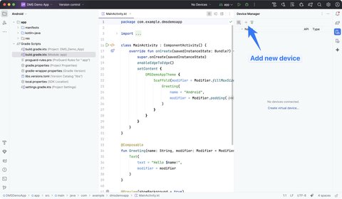 Button to create a new device in Android Studio