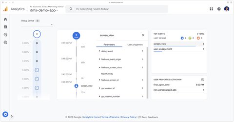 Checking data in GA's Debug View