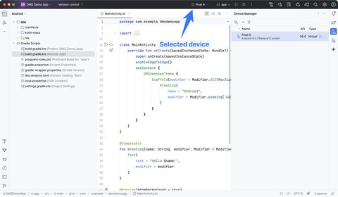 Device selected in Android Studio