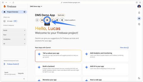 Selecting the Android platform to create the app in Firebase