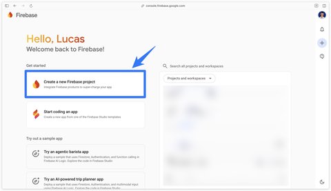 Firebase console home page