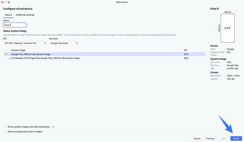 Setting up the Pixel 9 virtual device in Android Studio