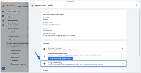 Configure SDK settings in Android stream