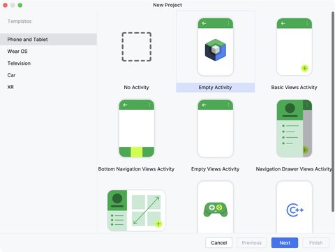 Selecting an application template