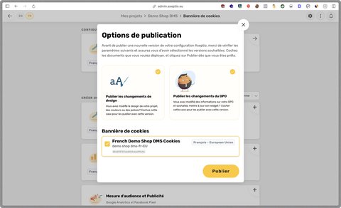 Publication de ma bannière cookie Axeptio