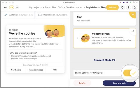 Consent Mode V2 activation in Axeptio