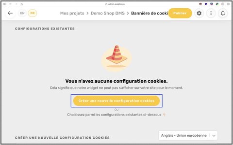Création d'une configuration cookie dans Axeptio