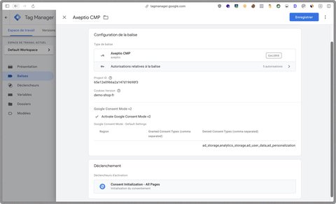 Configuration de la balise Axeptio CMP