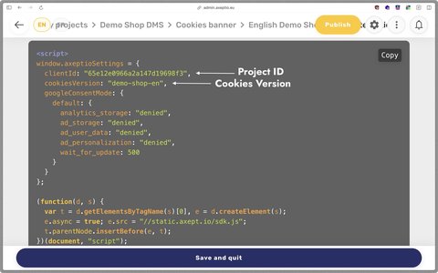 Getting project ID and cookies version.