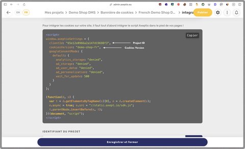 Récupération du project id et de la cookies version.