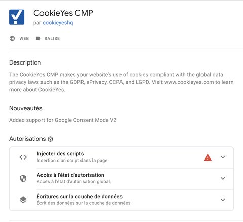 Ajout de la balise CookieYes CMP dans Google Tag Manager