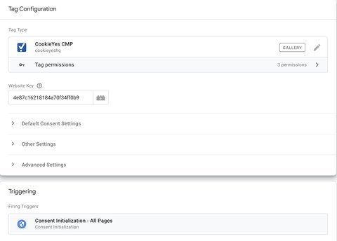 Cookie Yes CMP tag configuration