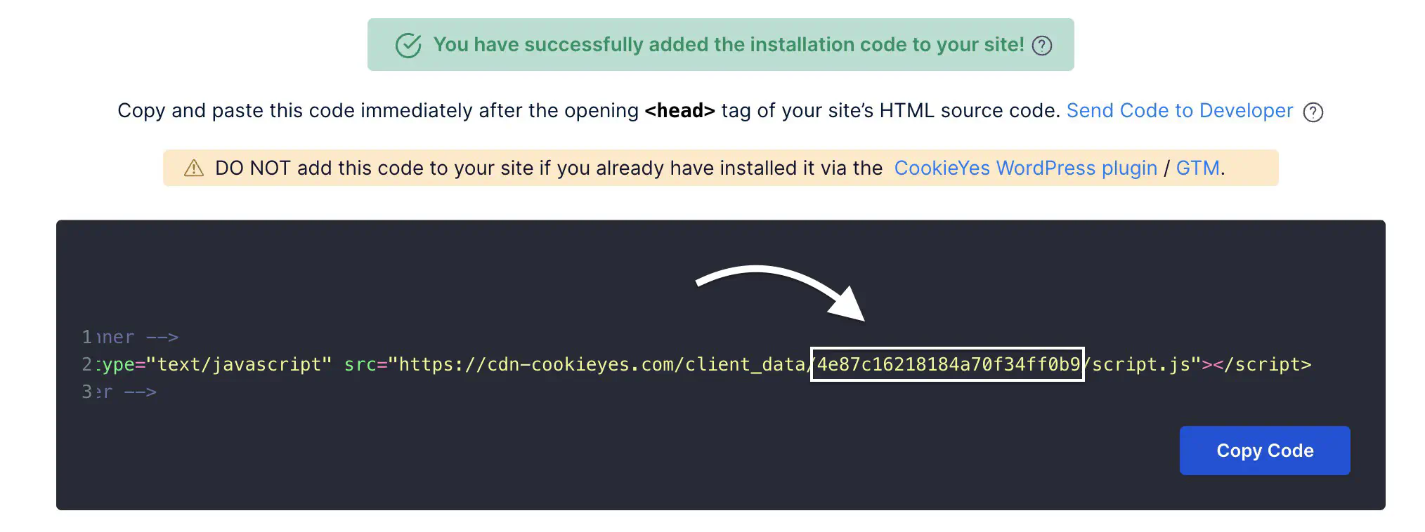 Récupération de la Website Key sur CookieYes