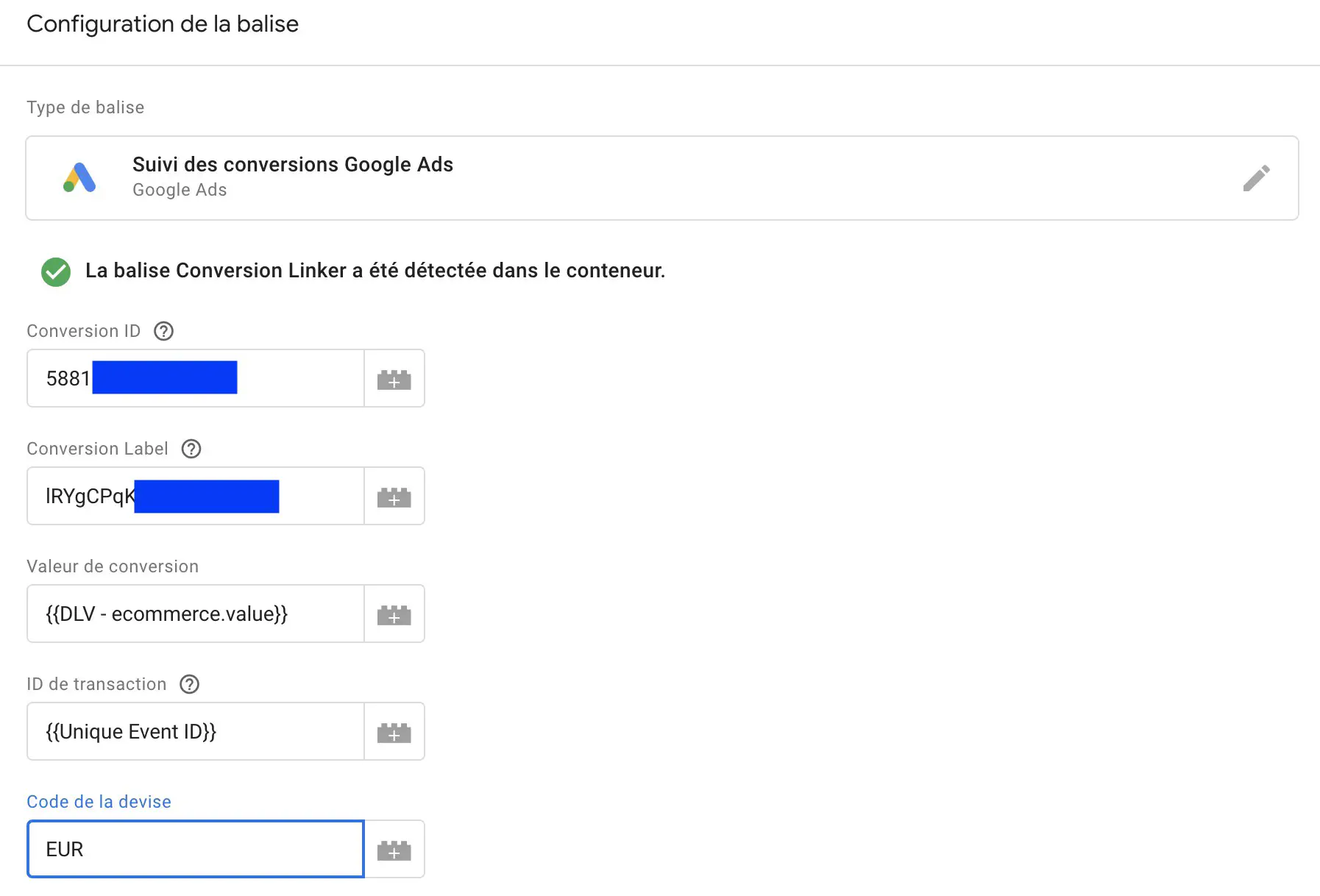Balise de suivi de conversions Google Ads sur Google Tag Manager