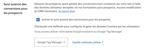 Activation du suivi avancé des conversions pour les prospects