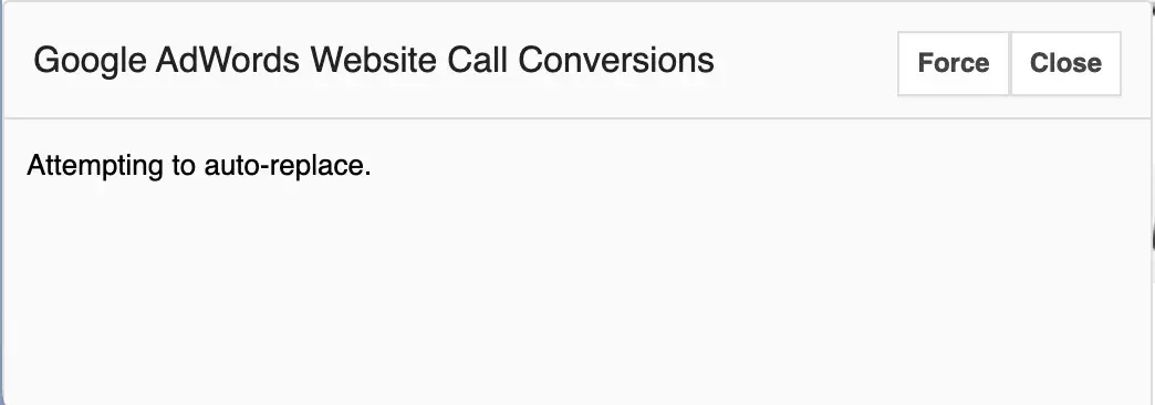 Fenêtre de debug des conversions d'appels du site web