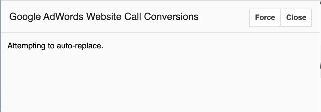 Website Call Conversion debug window