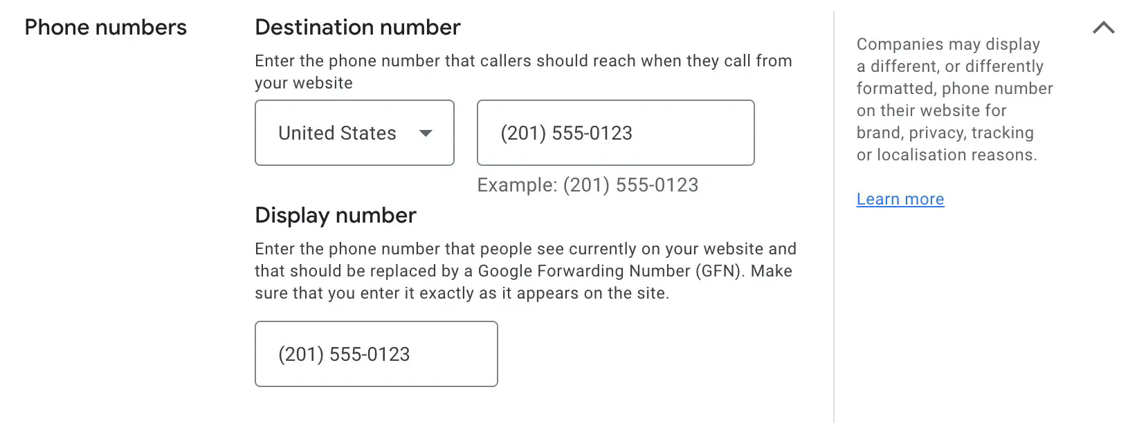 Call Conversion action configuration