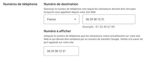 Configuration de l'action de conversion de l'appel sur le site web