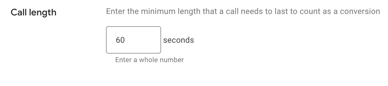 Minimum amount the call should last to count as a conversion