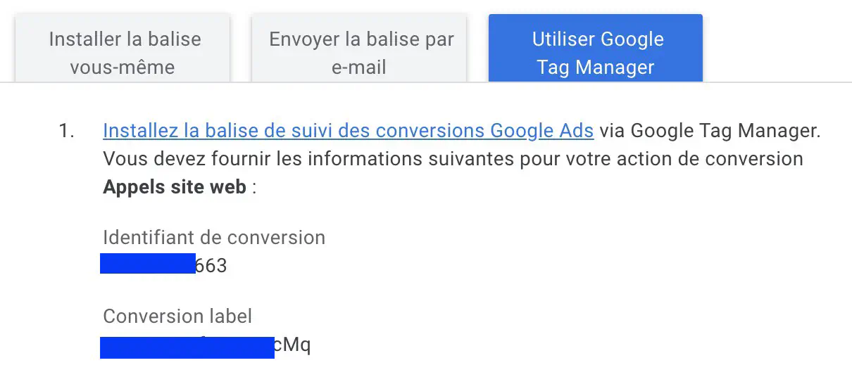 Instructions d'installation de la balise dans Google Tag Manager