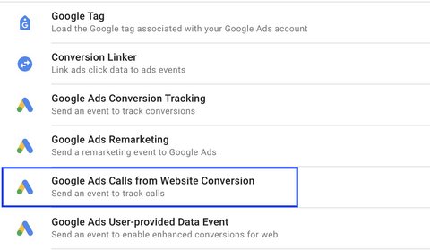 Google Ads Calls form Website Conversion tag
