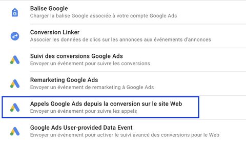Balise de suivi des appels sur le site web