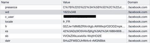 Cookies dropped by the server that responded to the facebook.com request