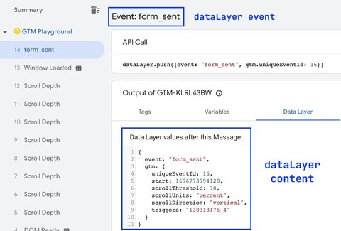 Interface de debug de Google Tag Manager