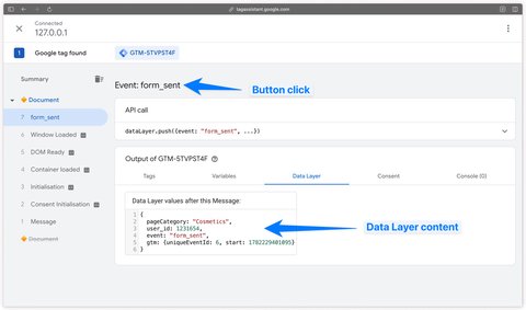 Google Tag Manager debug interface