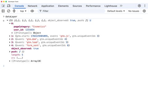 Viewing the Data Layer content in the browser console