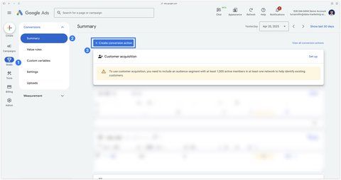 Bouton pour créer une nouvelle action de conversion dans Google Ads