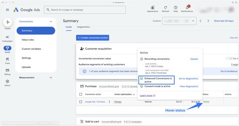 Vérifier que le suivi avancé des conversions est activé
