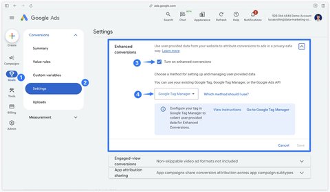 Activation du suivi avancé des conversion dans Google Ads