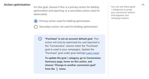 Action d'optimisation primaire ou secondaire dans Google Ads