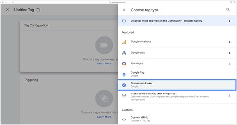 Sélection du tag Conversion Linker