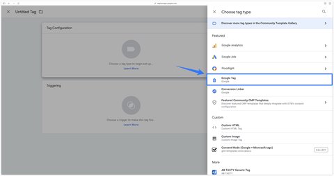 Sélection du Google Tag