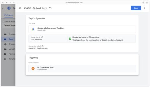 Configuration du tag Google Ads Conversion Tracking dans Google Tag Manager