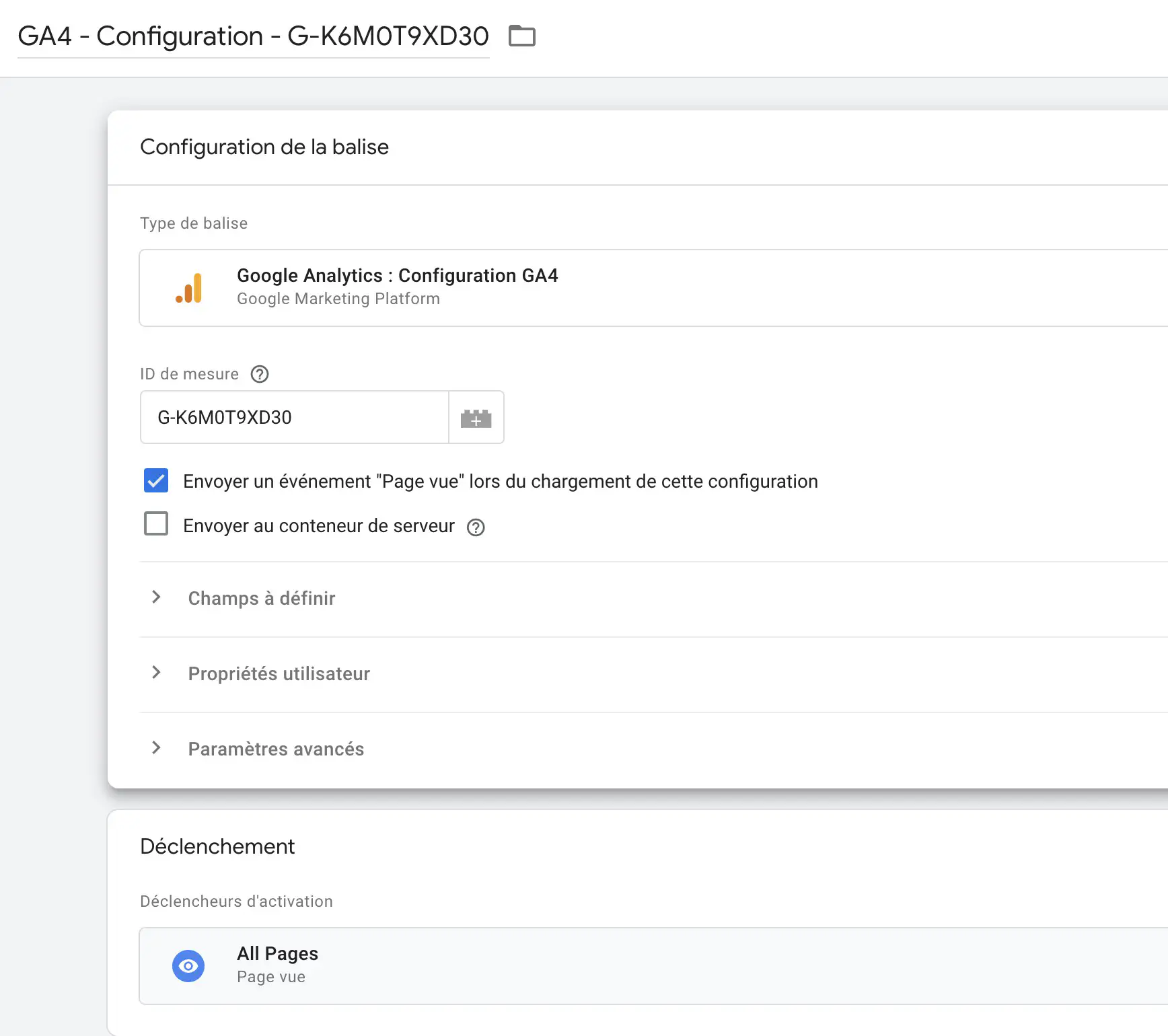 Balise de configuration de Google Analytics 4