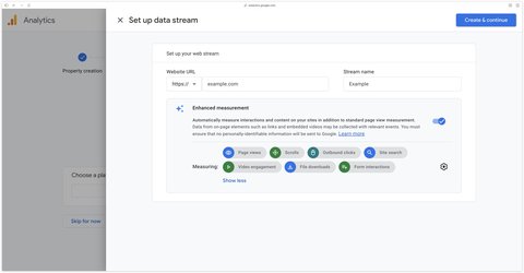 Enhanced measurements when creating a web data stream