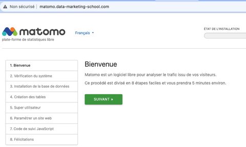 Matomo est accessible en HTTP via le nom de domaine
