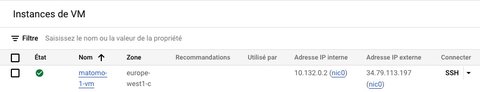 Instance de VM de Matomo