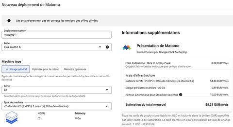 Configuration pré-définie par Google Cloud pour l'instance de VM
