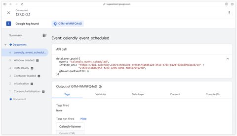 calendly_event_scheduled event in the dataLayer containing the invitee URI