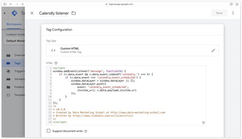 Custom HTML tag to add the Calendly listener