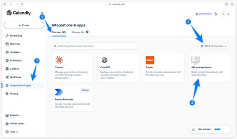 Integrations and apps section in Calendly