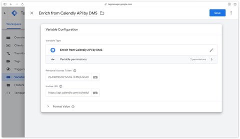 Calendly variable template selected in GTM Server