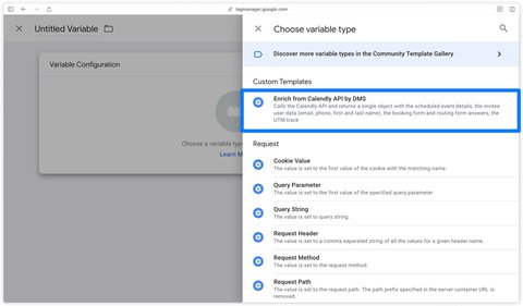 Selecting the Calendly variable template in GTM Server