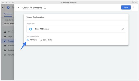 Déclencheur All Elements - All clicks dans GTM