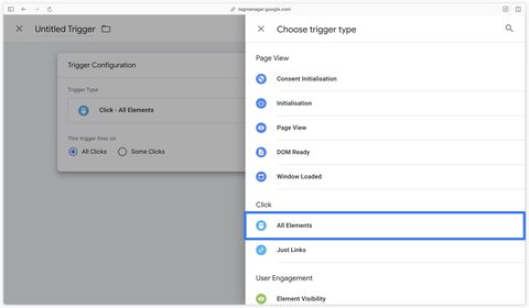 Type de déclencheur All Elements dans GTM